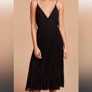 Aritzia Pleated Black MIDI Wrap Dress